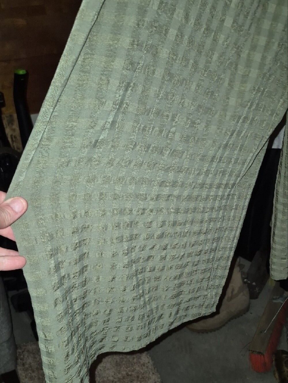 Light Olive Green Wide-Leg Textured Jumpsuit with Adjustable Straps 25 In Inseam - Picture 8 of 8